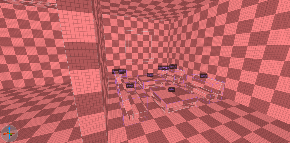 screenshot of an untextured lobby area for an art gallery