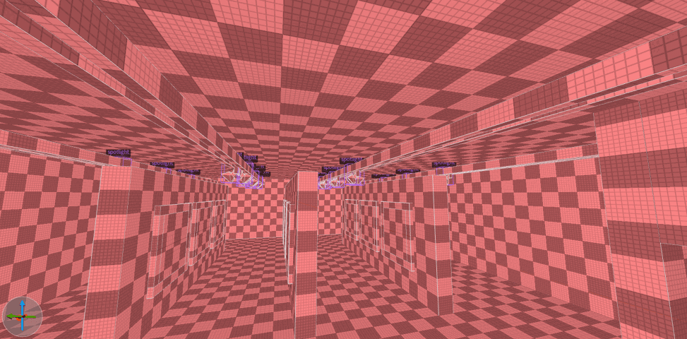 screenshot of an untextured set of spotlights on the ceiling