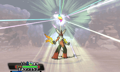 screenshot of a pokemon blaziken going through mega evolution